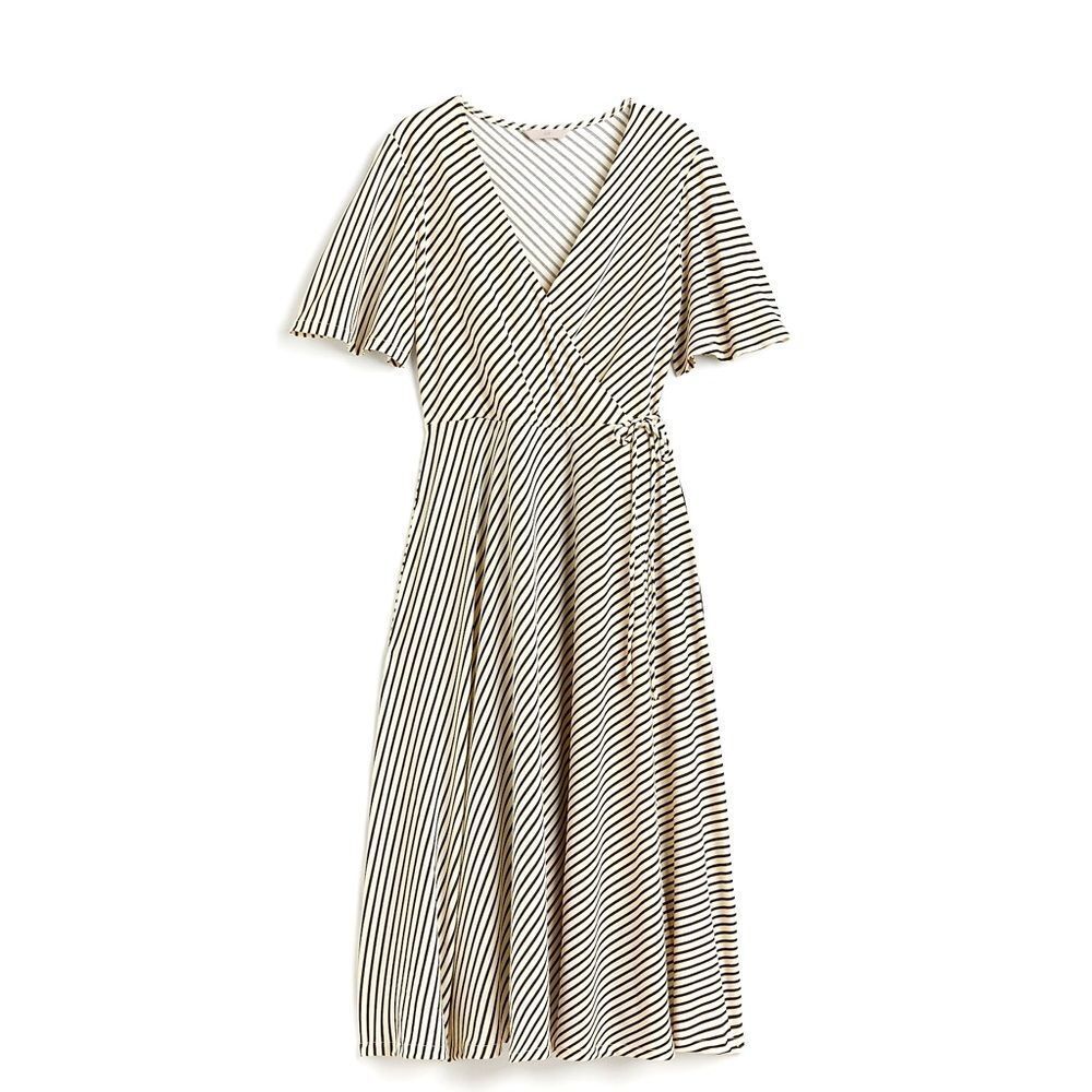 &M Black and White Striped Jersey Wrap Dress Size Small NWT 7 0471